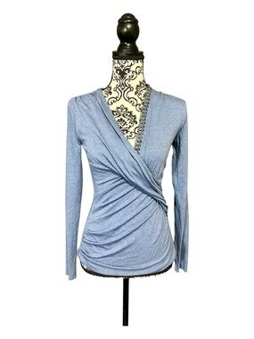 Bailey 44 Light Blue Ruched Wrap-Front Top with Chain Detail